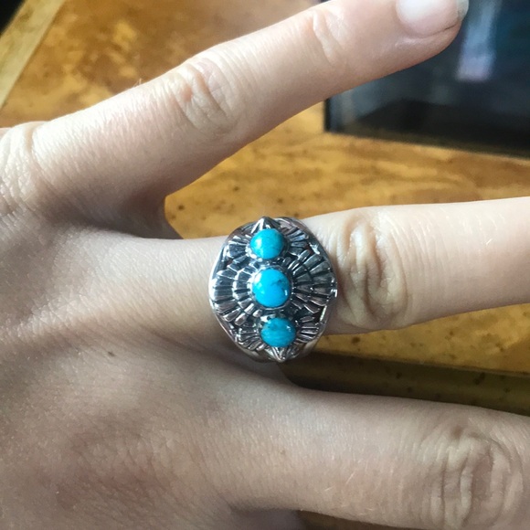 Kingman Turquoise Sterling Silver Southwestern Ring - Picture 1 of 6